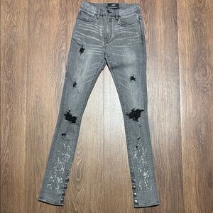 Dead Than Cool Grey Distressed Snap Hem Skinny Jeans Size 28